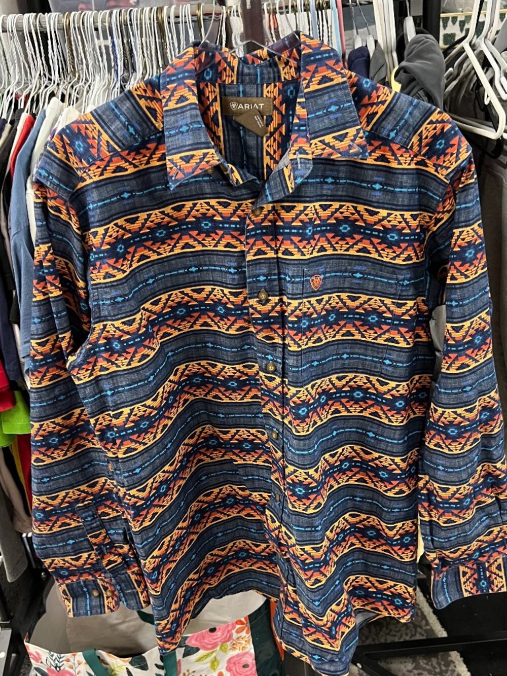 Ariat mens long sleeve button shirt size large aztec native pattern